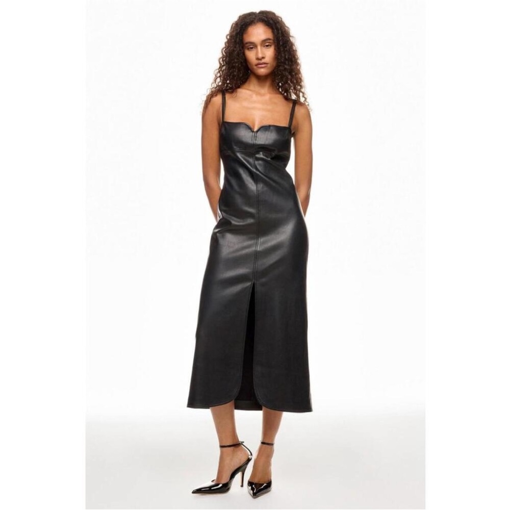 Alexis Black Faux Leather Midi Dress